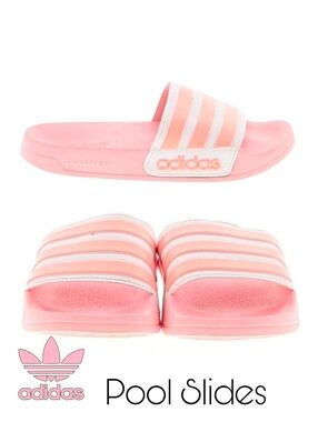 Adidas Kids Pink Slide Sandals with White Stripes 5